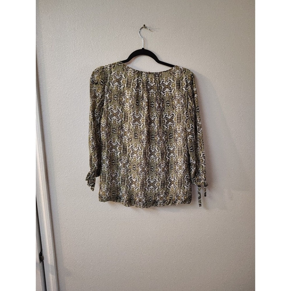 Sara Michelle Green Medallion Tile Print Blouse Tie Cuff 3/4 Sleeve Top NWT XL - Picture 3 of 3